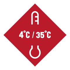 4°C / 35°C red symbol