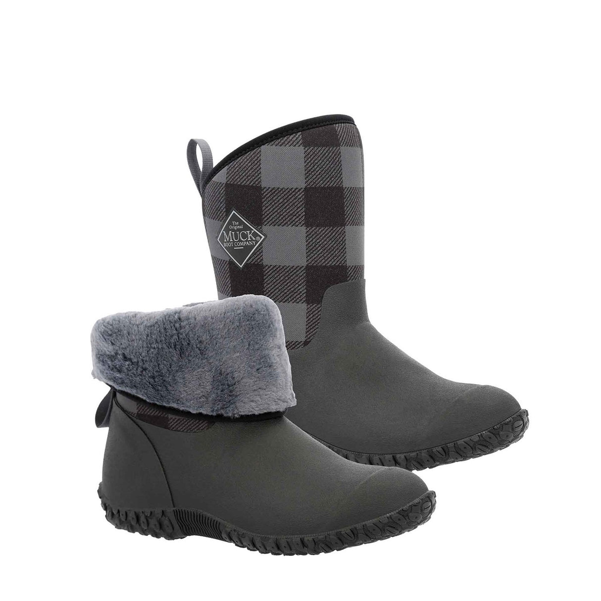 Women's RHS Muckster II Short Boots Black Grey Plaid Print