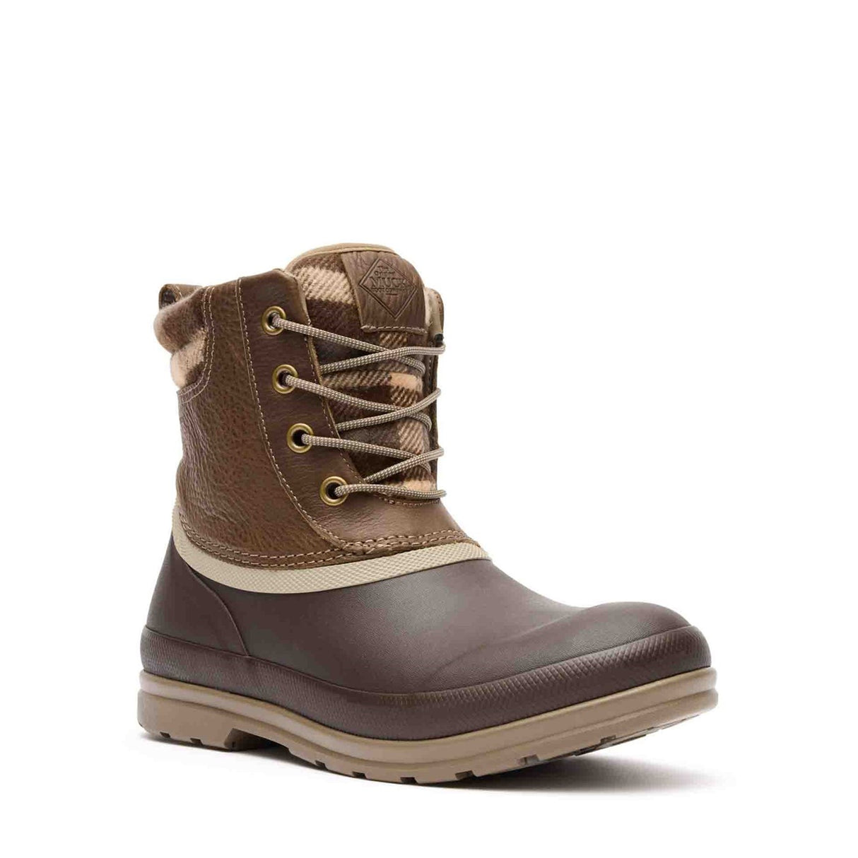 Women's Muck Originals Duck Lace-Up Leather Short Boots Walnut Plaid Print