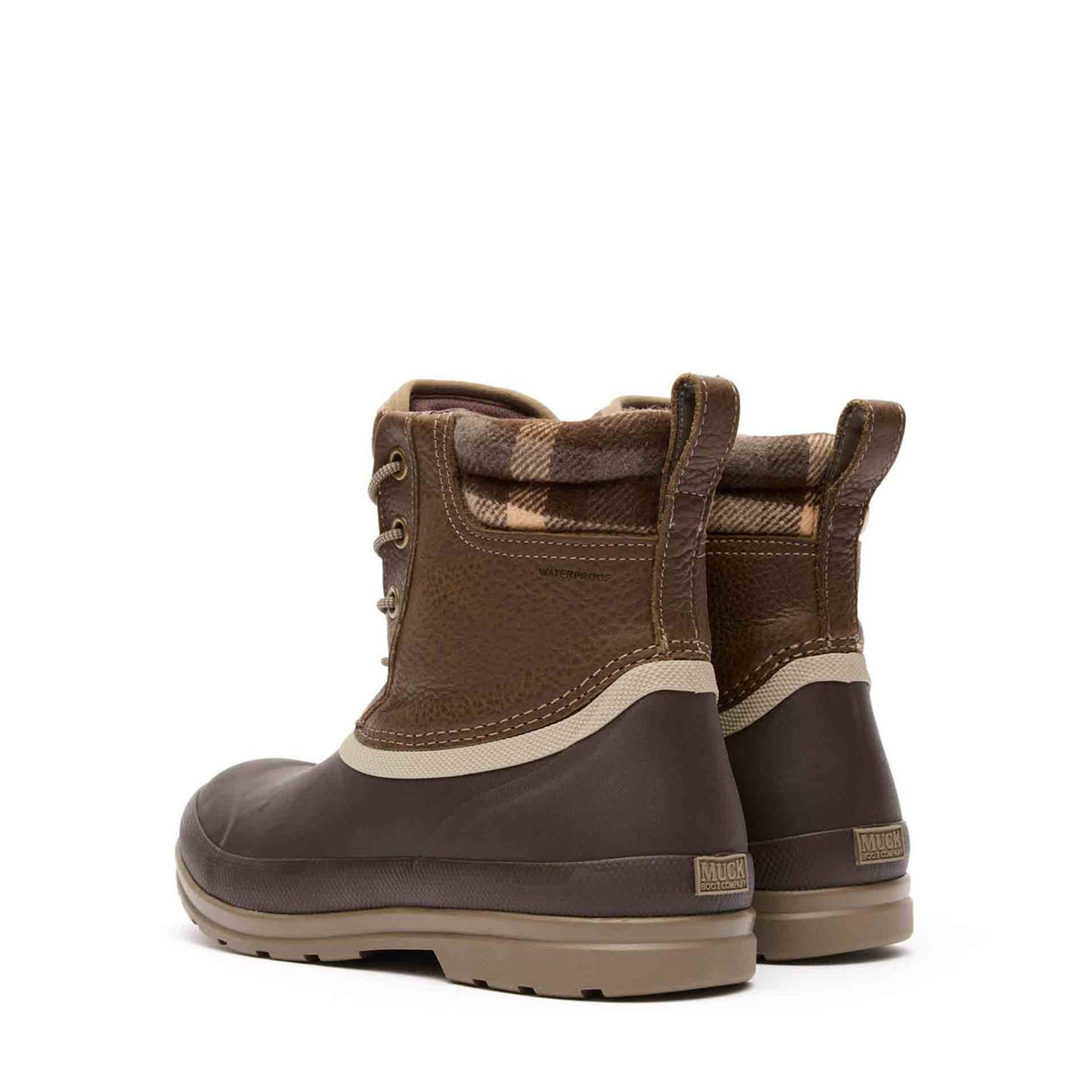 Women's Muck Originals Duck Lace-Up Leather Short Boots Walnut Plaid Print