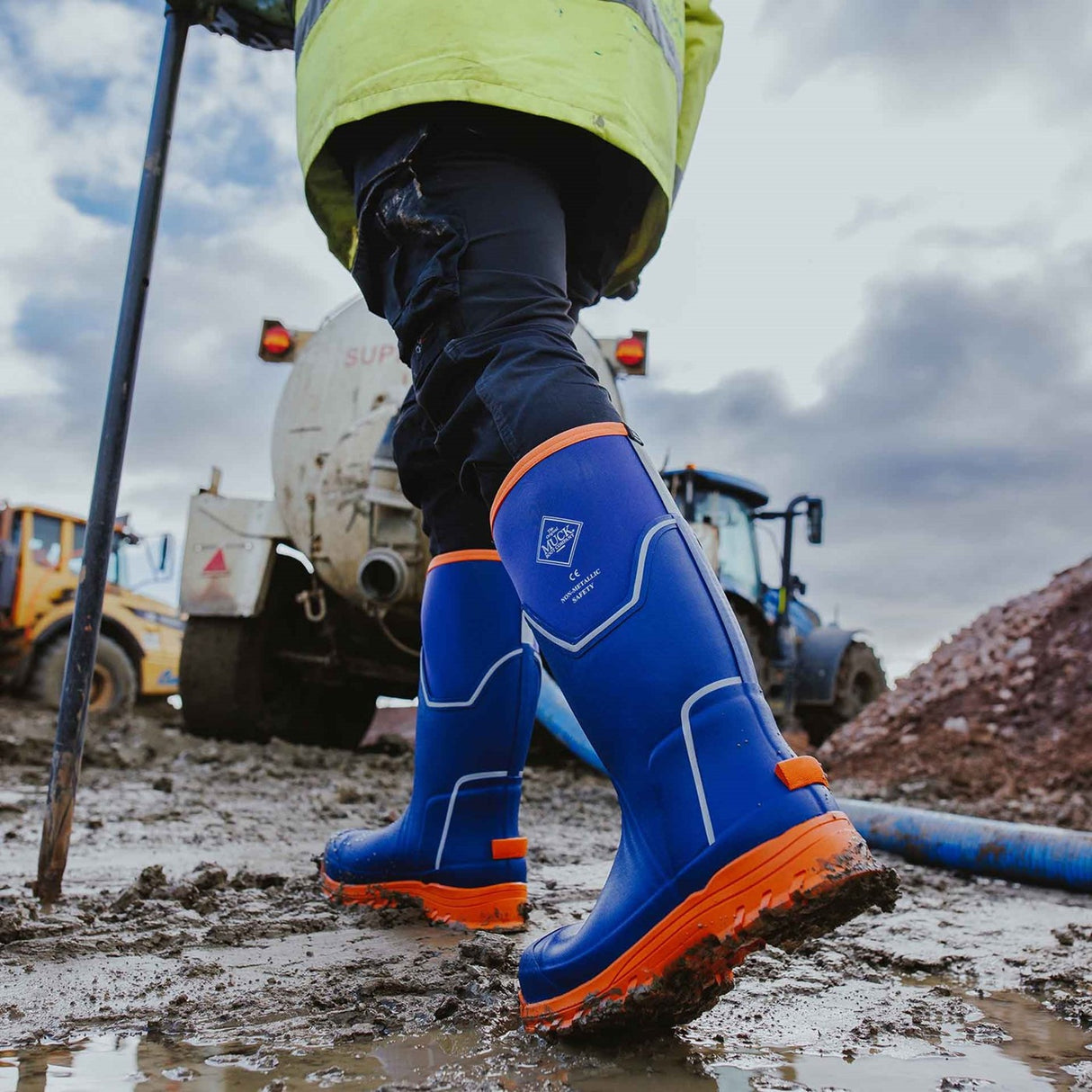 Men's Muck Grit S5 Tall Boots Blue Orange