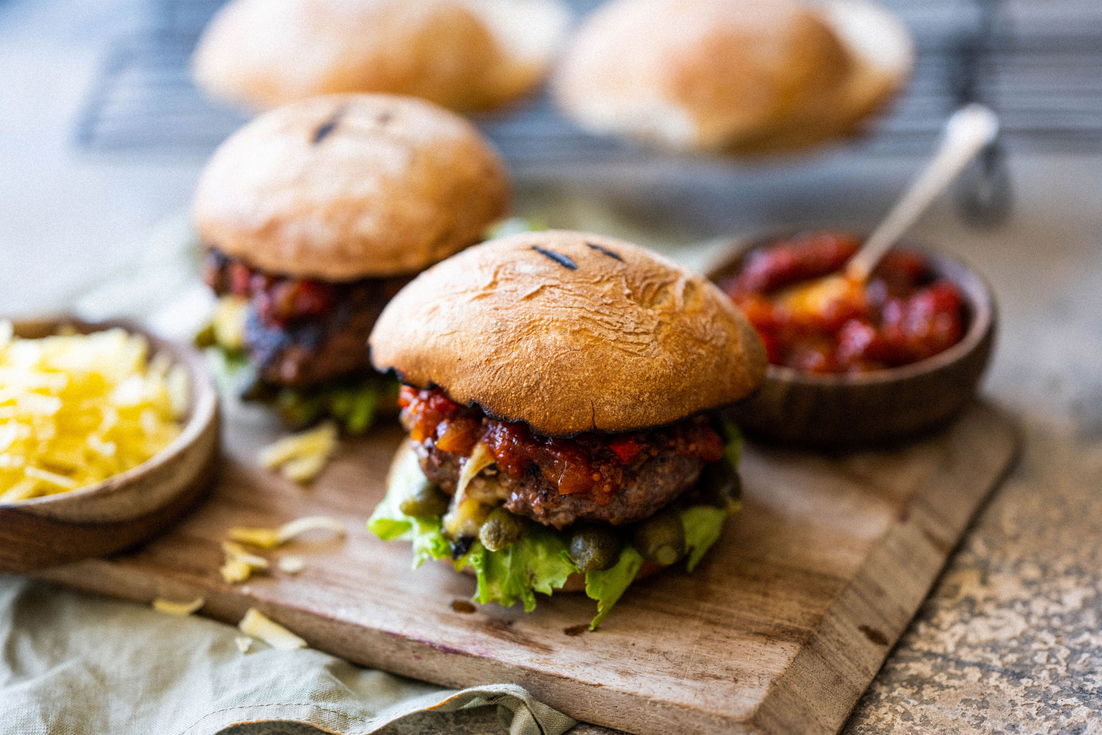 Burgers on a tray