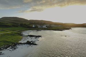 An aerial photograph of the Isle of Muck coastline