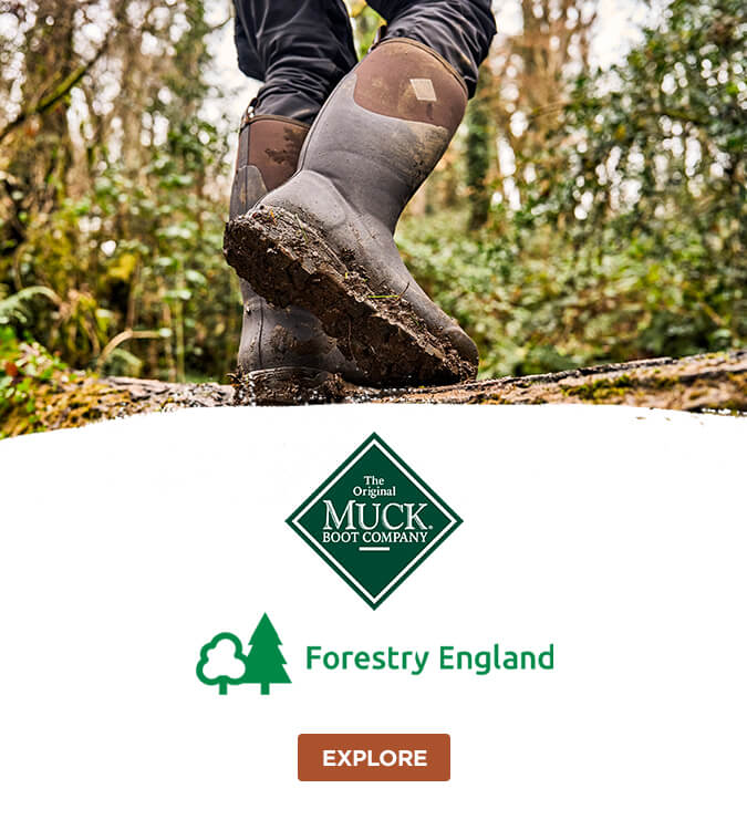 The Original MUCK BOOT COMPANY and Forestry England logos. EXPLORE button