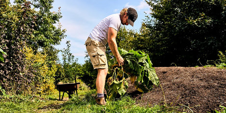 Man handling plants outside on a sunny day, wearing shorts and a pair of Muck Boots Muckster II Ankle Boots