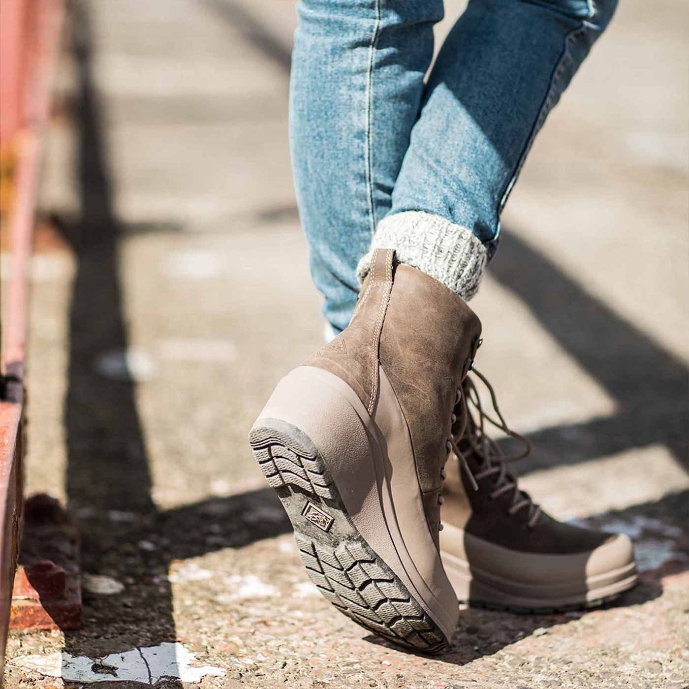 Muck Boots Liberty Leather Lace Up Wedge Boots Taupe MuckbootUK